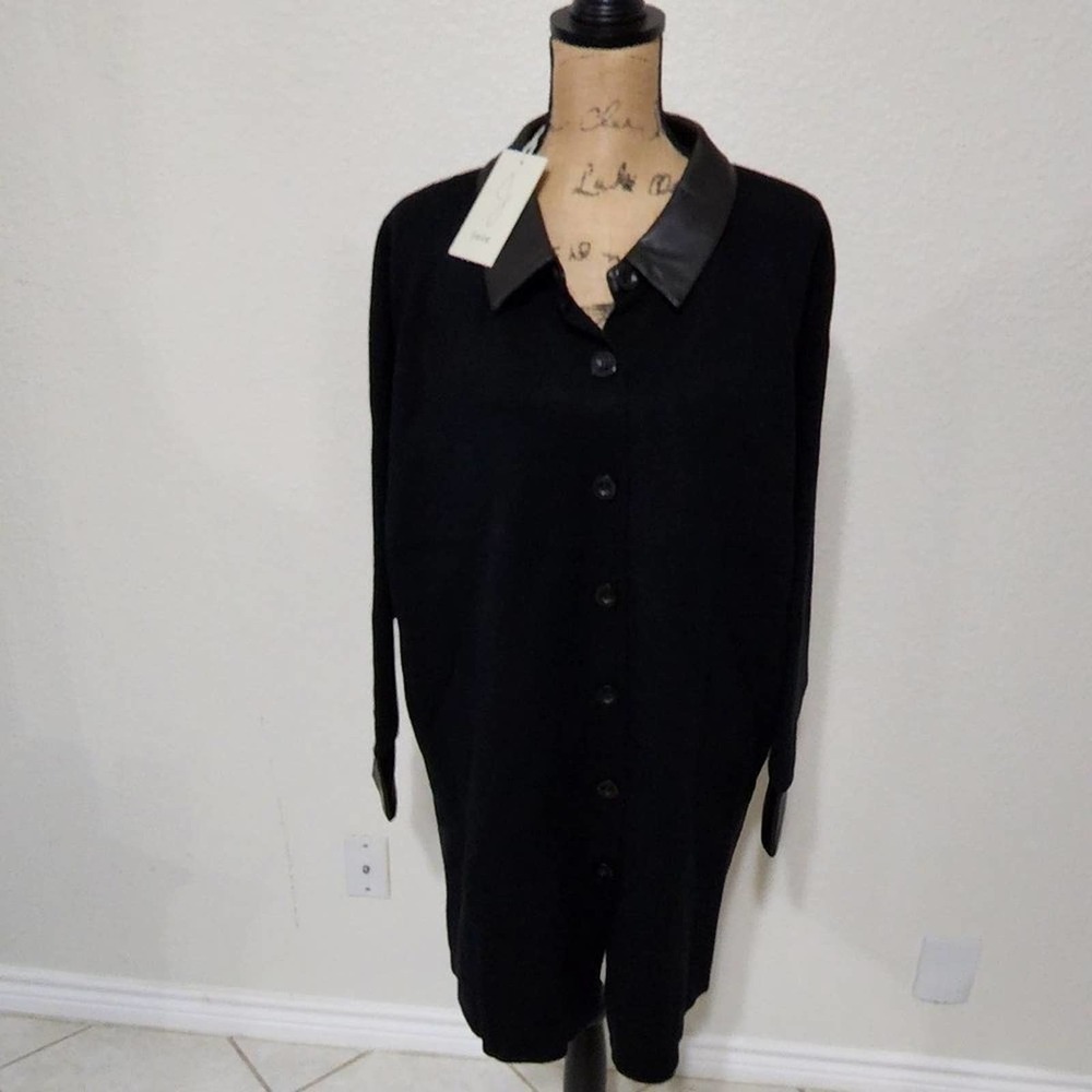 JOIE vegan leather trimmed duster long jacket plus‎ size 2X new!!!